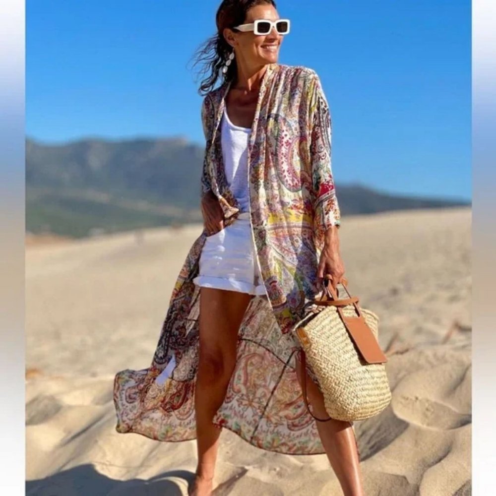 ZARA GRAPHIC PRINT TIED WAIST COAT KIMONO